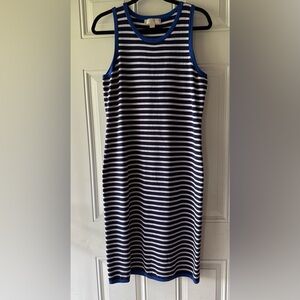 👗SALE 50% OFF! Michael Kors Woman’s Blue Striped Midi Sleeveless Body Con Dress